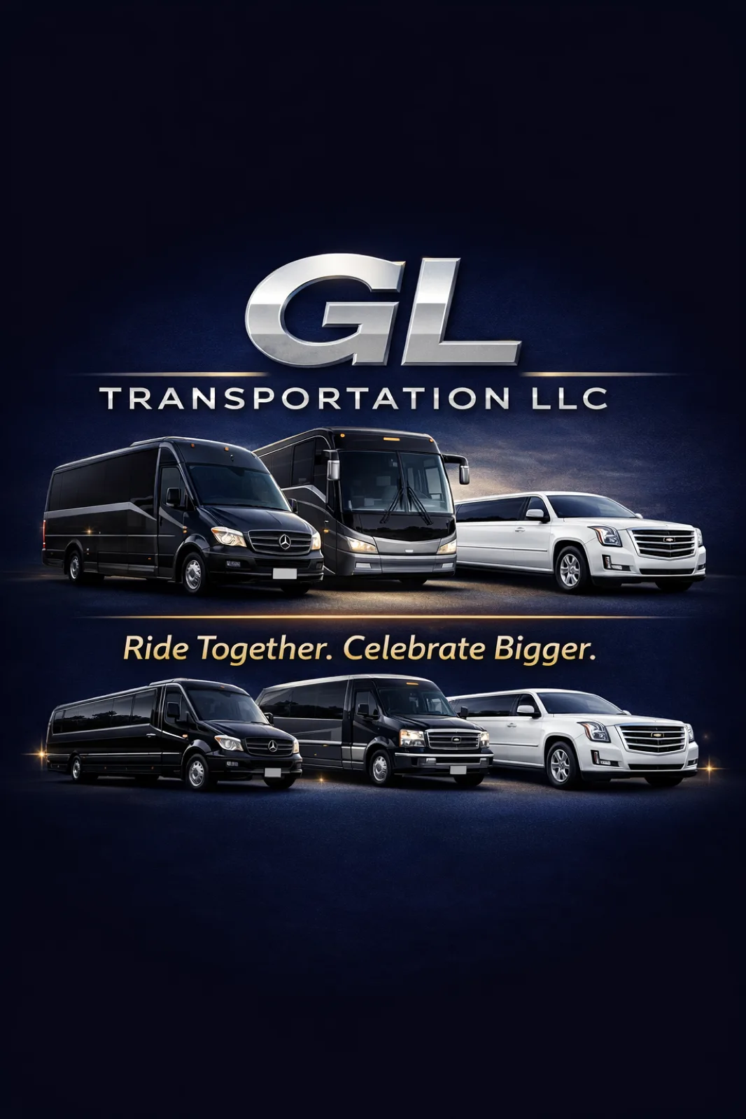 GL Transportation fleet ready for group transportation in Dallas-Fort Worth